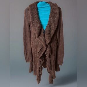 Vtg. Allison Britney Brown Ruffle Knit Cardigan Sz S Y2K Grunge Fairy Sweater